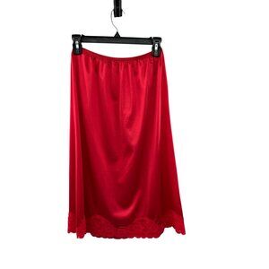 Vintage Vanity Fair Half Slip Red Nylon Lace Trim Womens M 26" USA